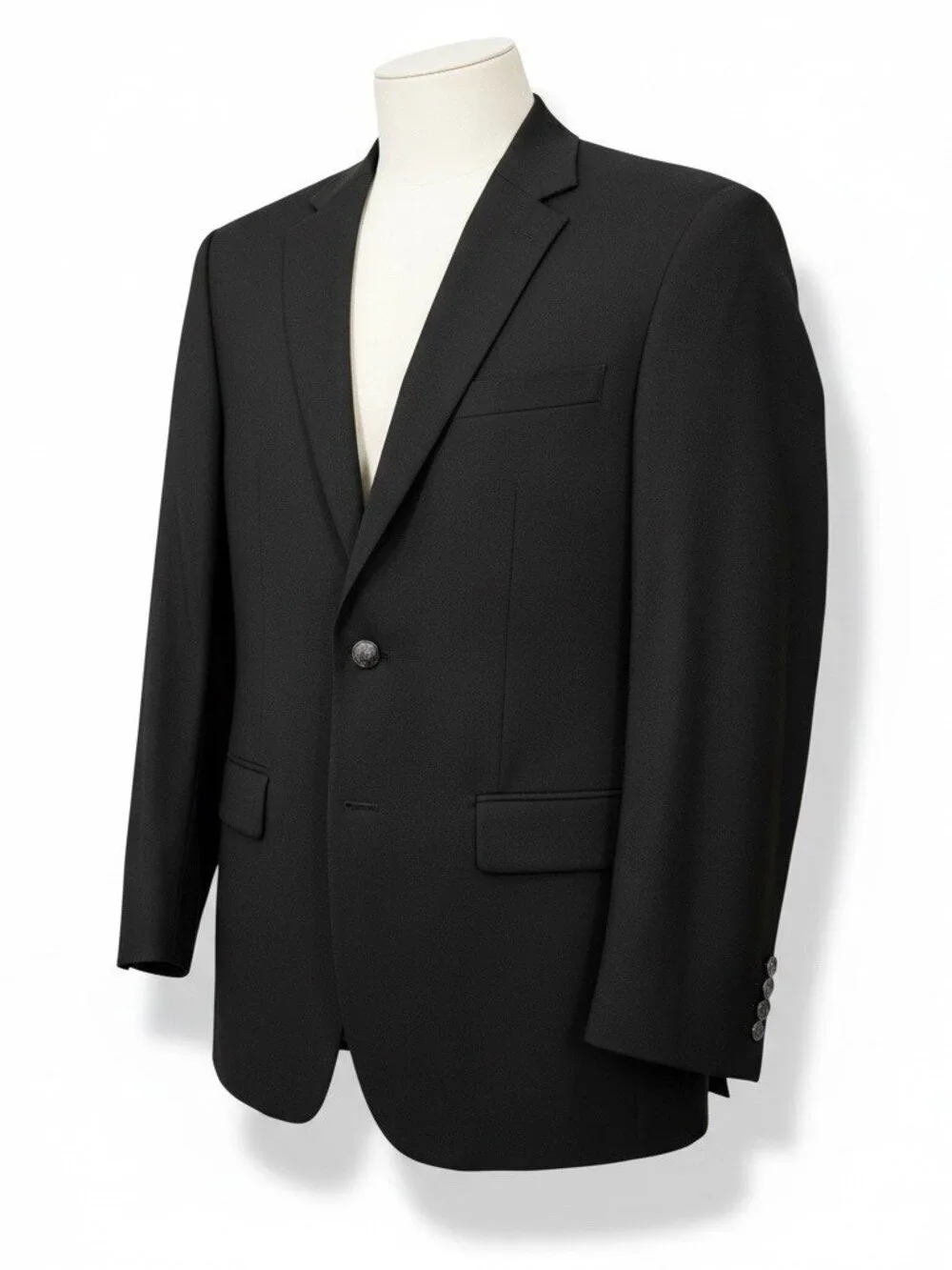 Michael Kors Mens 38R Black Solid Wool Blend Metal Button Suit Jacket Blazer